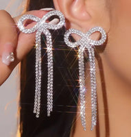 Rhinestone Tassel Bows Earrings (2 Color Choices)