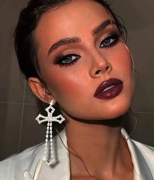 Rhinestone Hollow Cross Earrings (3 Color Choices)