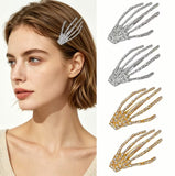 HALLOWEEN - 2 Rhinestone Skeleton Hands Hair Clips (2 Color Choices)