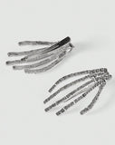 HALLOWEEN - 2 Rhinestone Skeleton Hands Hair Clips (2 Color Choices)
