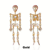 HALLOWEEN Big & Boujee Rhinestone Skeleton Dangle Earrings (3 Color Choices)