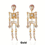 HALLOWEEN Big & Boujee Rhinestone Skeleton Dangle Earrings (3 Color Choices)