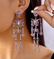 HALLOWEEN Big & Boujee Rhinestone Skeleton Dangle Earrings (3 Color Choices)