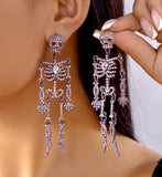 HALLOWEEN Big & Boujee Rhinestone Skeleton Dangle Earrings (3 Color Choices)
