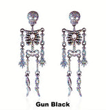HALLOWEEN Big & Boujee Rhinestone Skeleton Dangle Earrings (3 Color Choices)