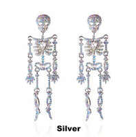 HALLOWEEN Big & Boujee Rhinestone Skeleton Dangle Earrings (3 Color Choices)