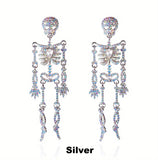 HALLOWEEN Big & Boujee Rhinestone Skeleton Dangle Earrings (3 Color Choices)