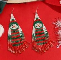 CHRISTMAS Boho-Chic Beaded Long Tassel Earrings (Santa or Snowman)