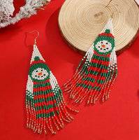 CHRISTMAS Boho-Chic Beaded Long Tassel Earrings (Santa or Snowman)