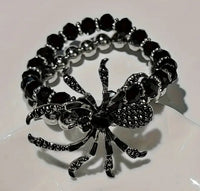 Halloween Beaded Spider Stretch Bracelet with Coordinating Earrings
