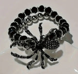 Halloween Beaded Spider Stretch Bracelet with Coordinating Earrings