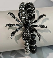 Halloween Beaded Spider Stretch Bracelet with Coordinating Earrings