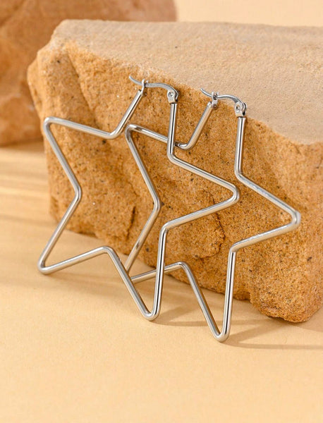 Star Shaped Hoop Earrings (Available in Goldtone or Silvertone)