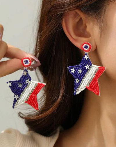 American Flag Stars Seed Bead Earrings