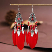 Boho-Chic Elegant Feather Dangle Earrings (7 Color Choices)