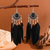 Boho Chic Medallions with Feather Tassels Earrings (3 Color Choices)