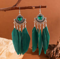 Boho Chic Medallions with Feather Tassels Earrings (3 Color Choices)