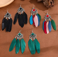 Boho Chic Medallions with Feather Tassels Earrings (3 Color Choices)