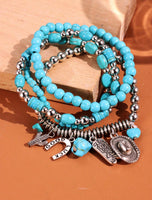 Turquoise & Silver Western Bracelets with Charms (4 Pieces)