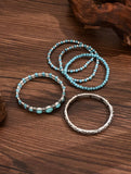 Turquoise & Silver Boho Western Bracelets (5 Pieces)
