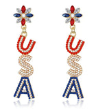 Patriotic USA Beads & Rhinestones Earrings