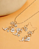 Western - Charms Necklace with Matching Earrings (Gold or Silver)