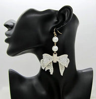 Elegant Rhinestone Bows Dangle Earrings (3 Color Choices)
