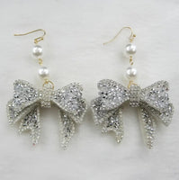 Elegant Rhinestone Bows Dangle Earrings (3 Color Choices)