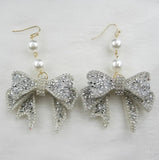 Elegant Rhinestone Bows Dangle Earrings (3 Color Choices)