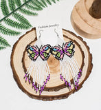 Colorful Bohemian Beaded Butterfly Tassel Earrings