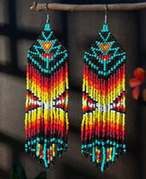 Boho-Chic Yellow & Red Beaded Long Tassel Earrings