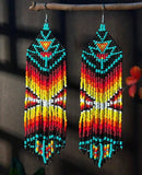 Boho-Chic Yellow & Red Beaded Long Tassel Earrings