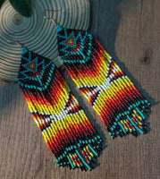 Boho-Chic Yellow & Red Beaded Long Tassel Earrings