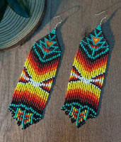 Boho-Chic Yellow & Red Beaded Long Tassel Earrings