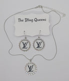 Faux Leather 22mm Rhinestone Round Charms - Necklace Set (4 Colors Available)