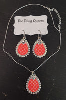 Red & White Teardrop Necklace Set