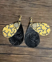 Black & Yellow Yellowstone Teardrop Earrings with Crystal Charms