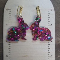 Gold Hoops with Acrylic Glittered Bunny Charms