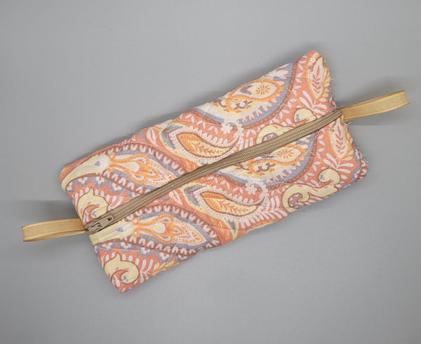 Handmade - Quilted Cream & Peach Pouch/Makeup Bag