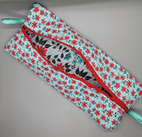 Handmade - Quilted Aqua Blue & Red Pouch/Makeup Bag