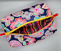 Handmade - Quilted Blue Paisley Floral Makeup Bag