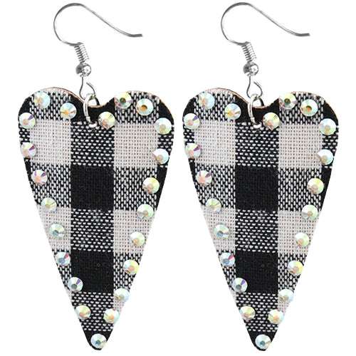 Black & White Buffalo Plaid Heart Earrings