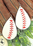 Baseball or Softball Faux Leather Whipstitch Teardrop Earrings