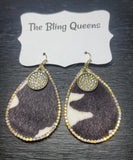 Blingy Teardrop Cow Earrings with Charms (2 Choices)