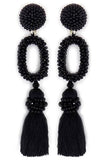 Seed Bead Oval Tassel Earrings (Assorted Colors)