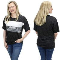 Black Camouflage Color Block Top