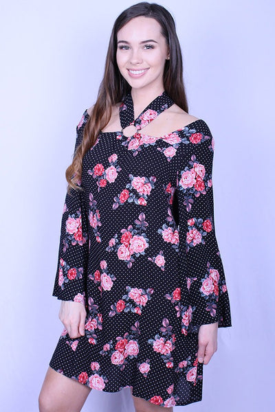 CLEARANCE - Floral Cold Shoulder Dress