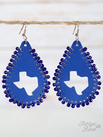 Blue Leather Texas Cut Out Tear Drop Earrings