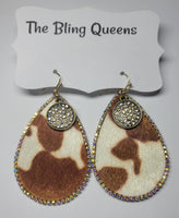 Blingy Teardrop Cow Earrings with Charms (2 Choices)