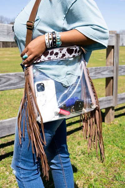 Emmabell Cow Clear Fringe Crossbody